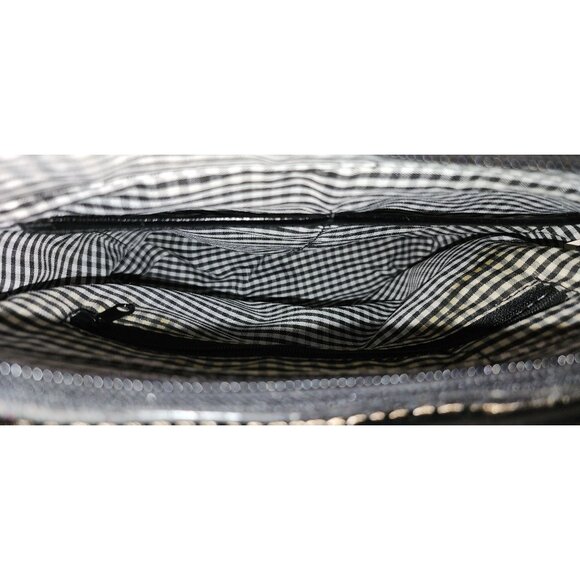 VTG Brighton Vintage Straw Tote Bag Black Leather Trim & Silver Heart Accents - Picture 3 of 8